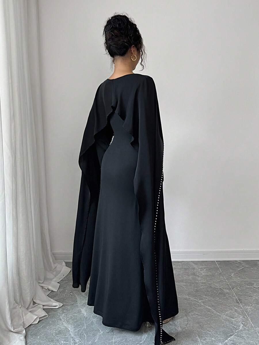 SHEIN CZARNA MAXI SUKIENKA ZDOBIENIE S06__M