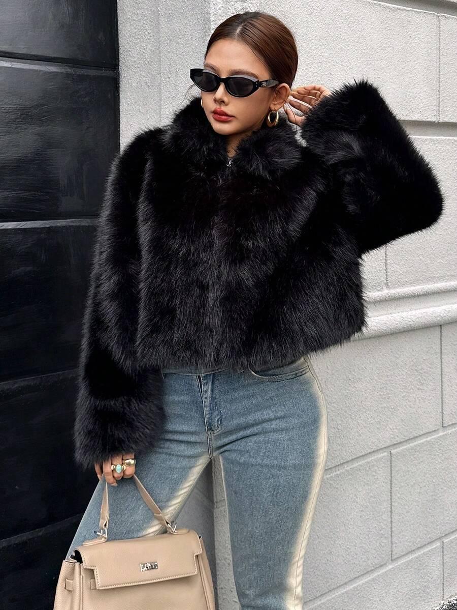 SHEIN CZARNE SZTUCZNE FUTRO W01__S