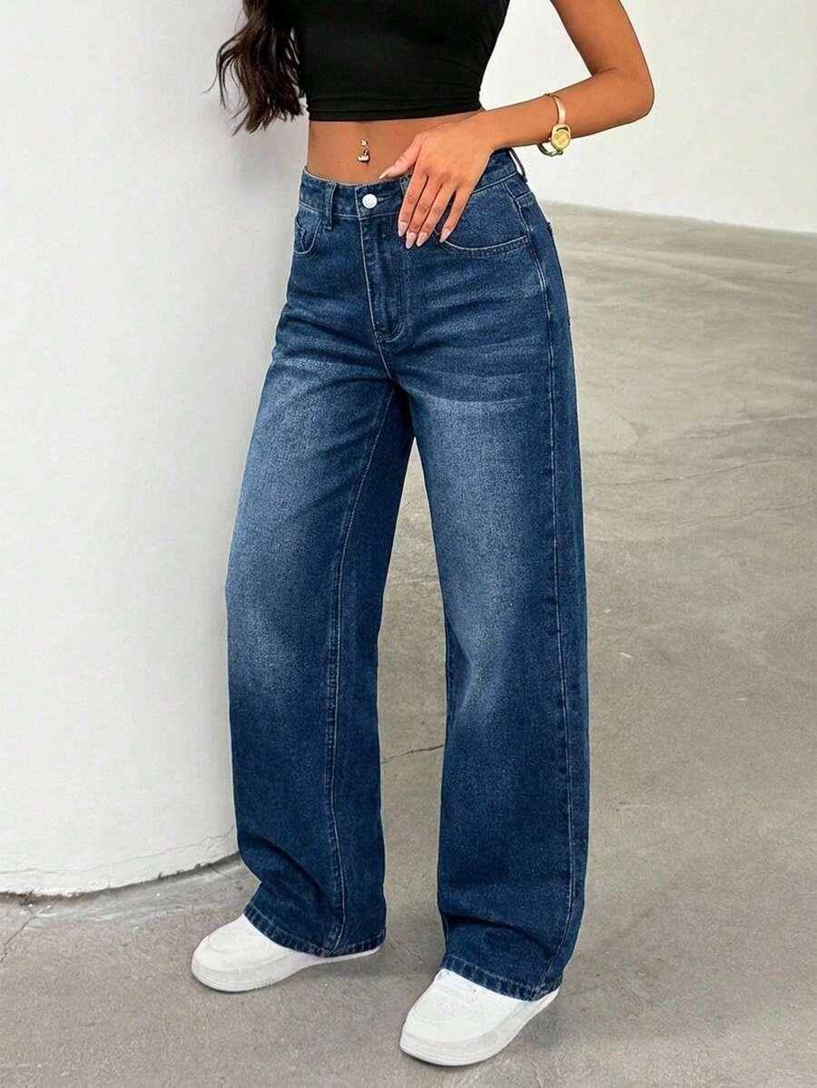 SHEIN GRANATOWE SPODNIE JEANS S06__L