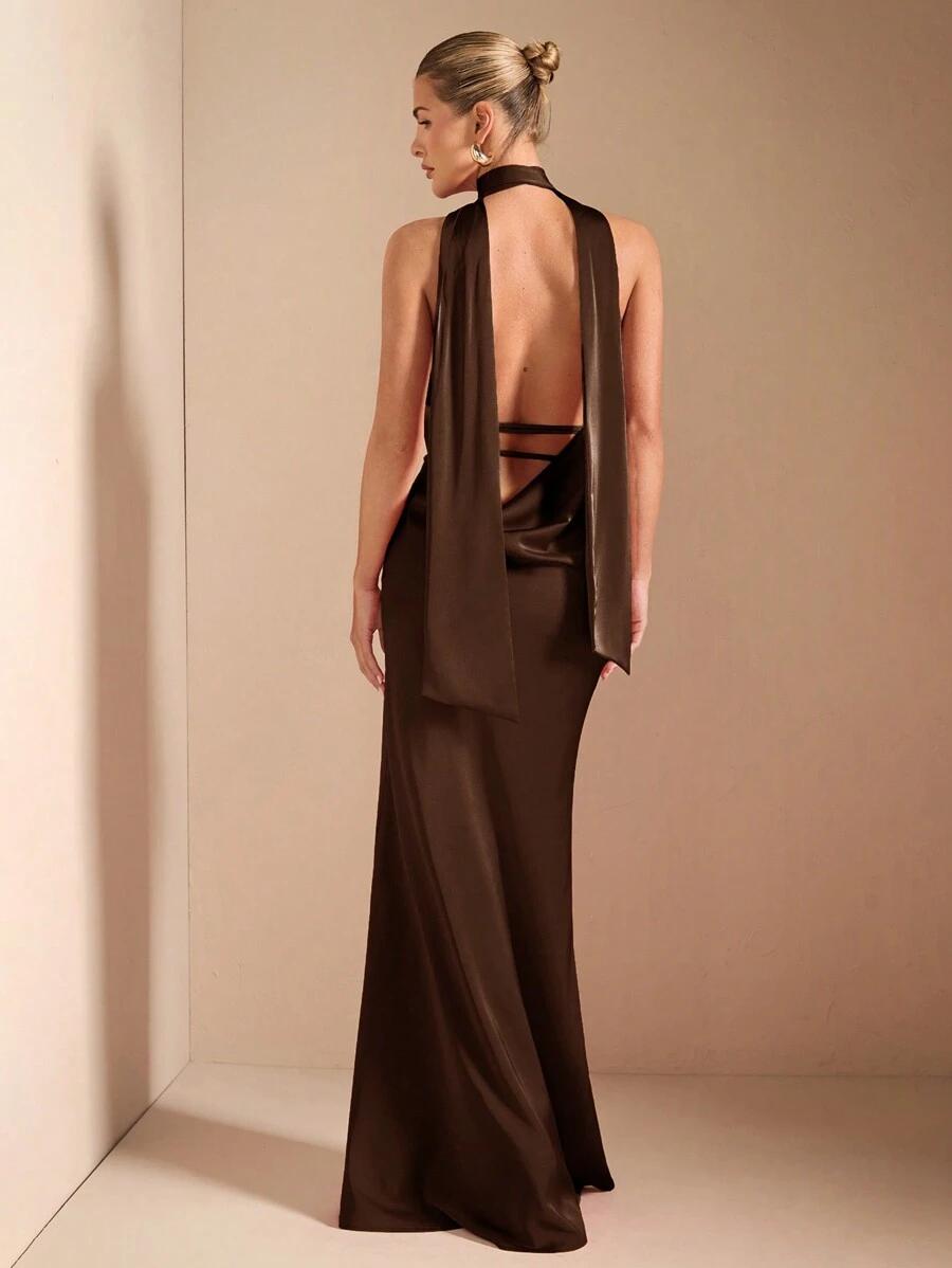 SHEIN BRĄZOWA MAXI SUKIENKA S06__XS