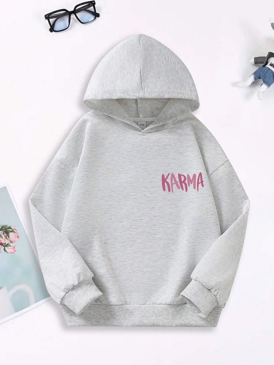 SHEIN CZARNA BLUZA Z KAPTUREM NAPIS KARMA PK01__166-170