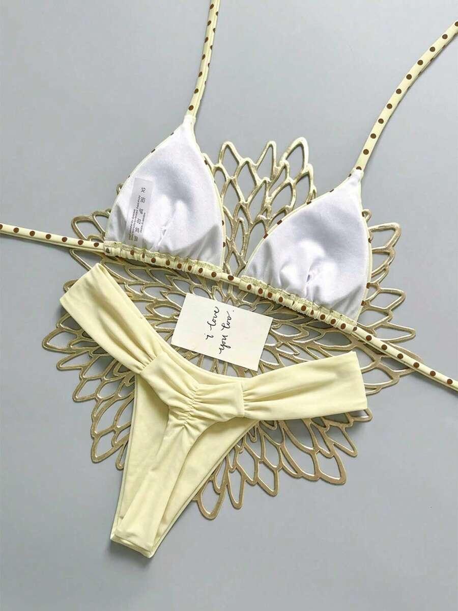 SHEIN ŻÓŁTA GÓRA OD BIKINI WZÓR GROSZKI S09__XS