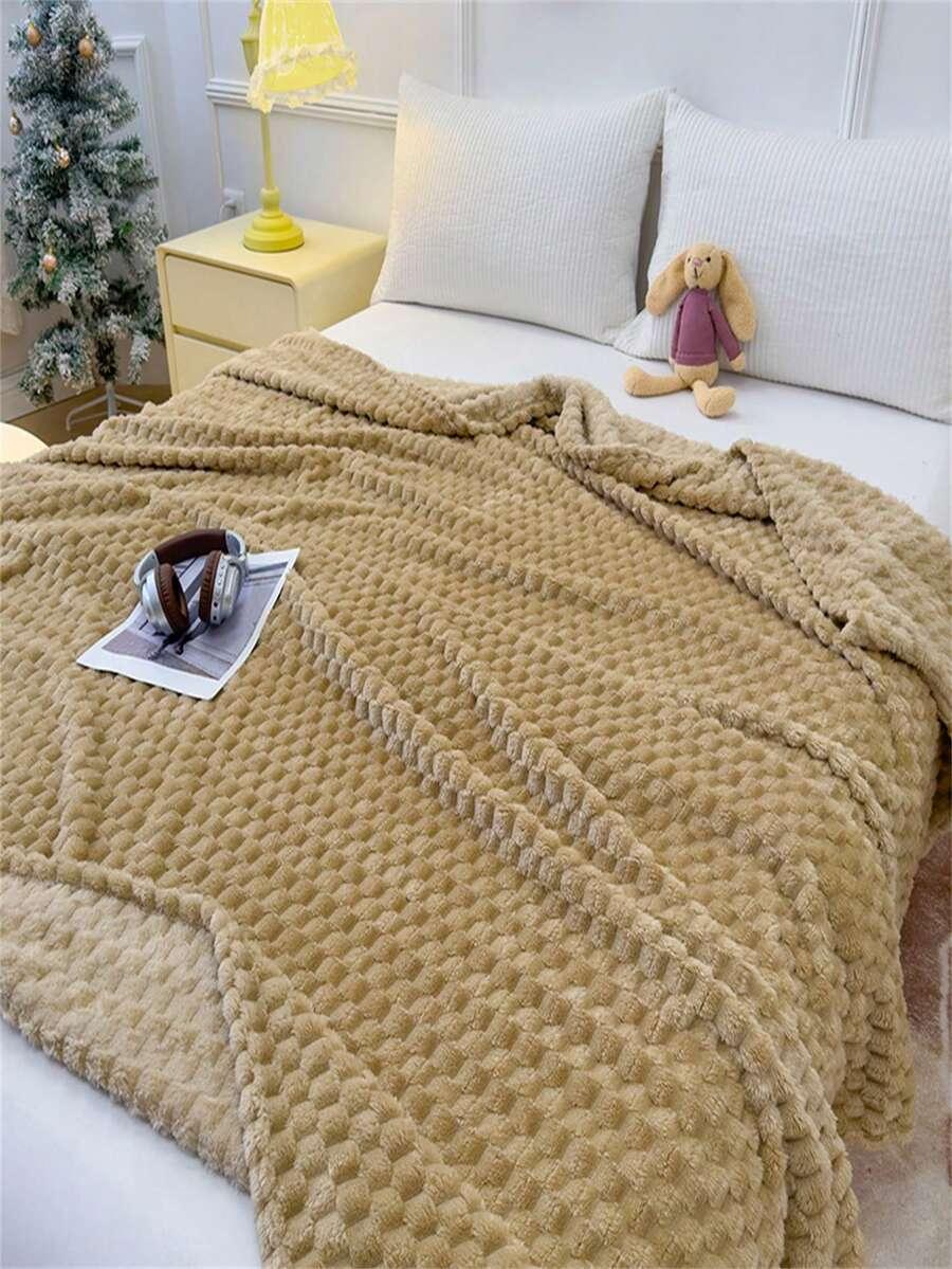 SHEIN BEŻOWY KOC FRĘDZLE TEKSTURA S07__150X200