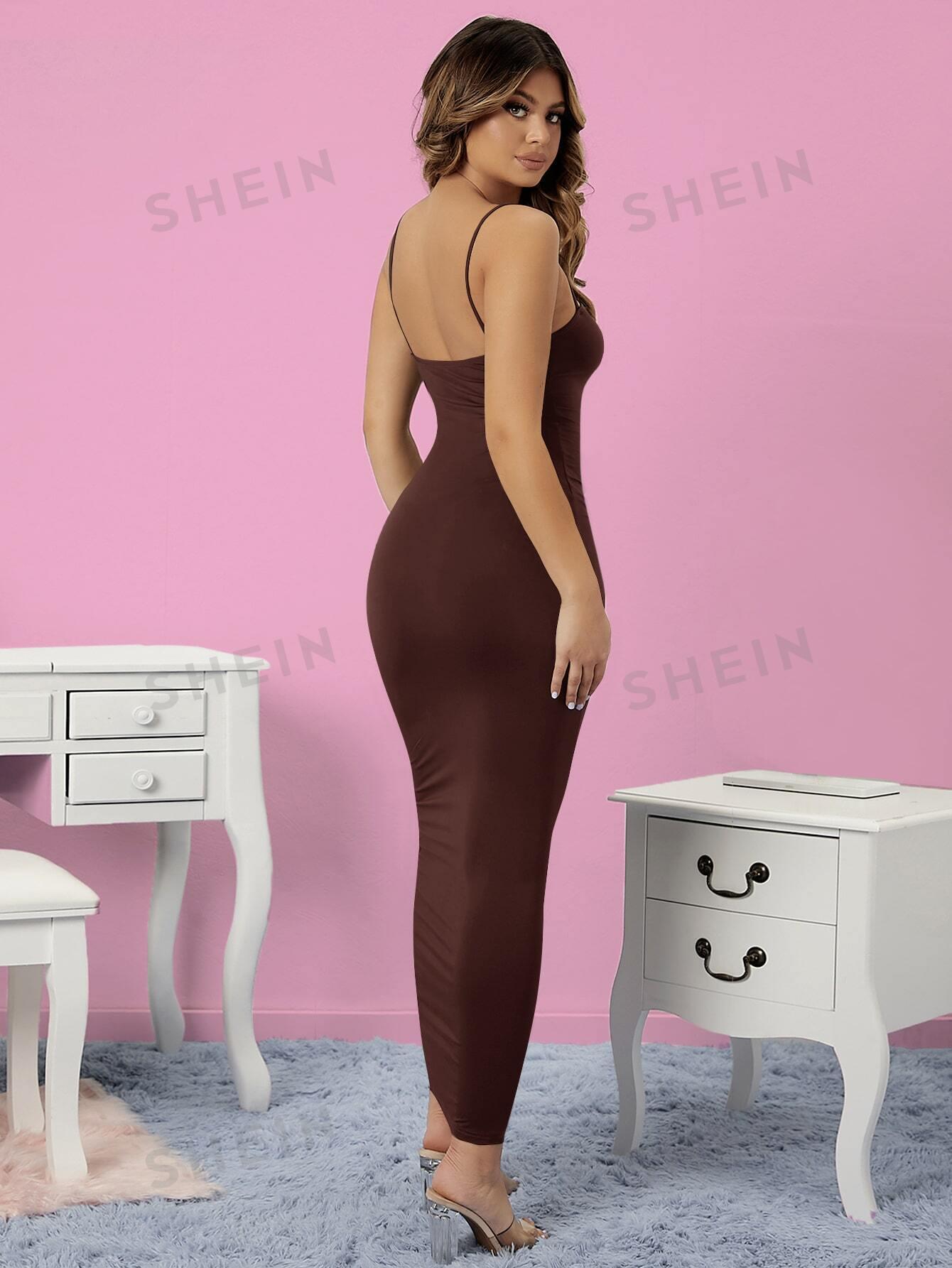 SHEIN BRĄZOWA MAXI SUKIENKA S06__S