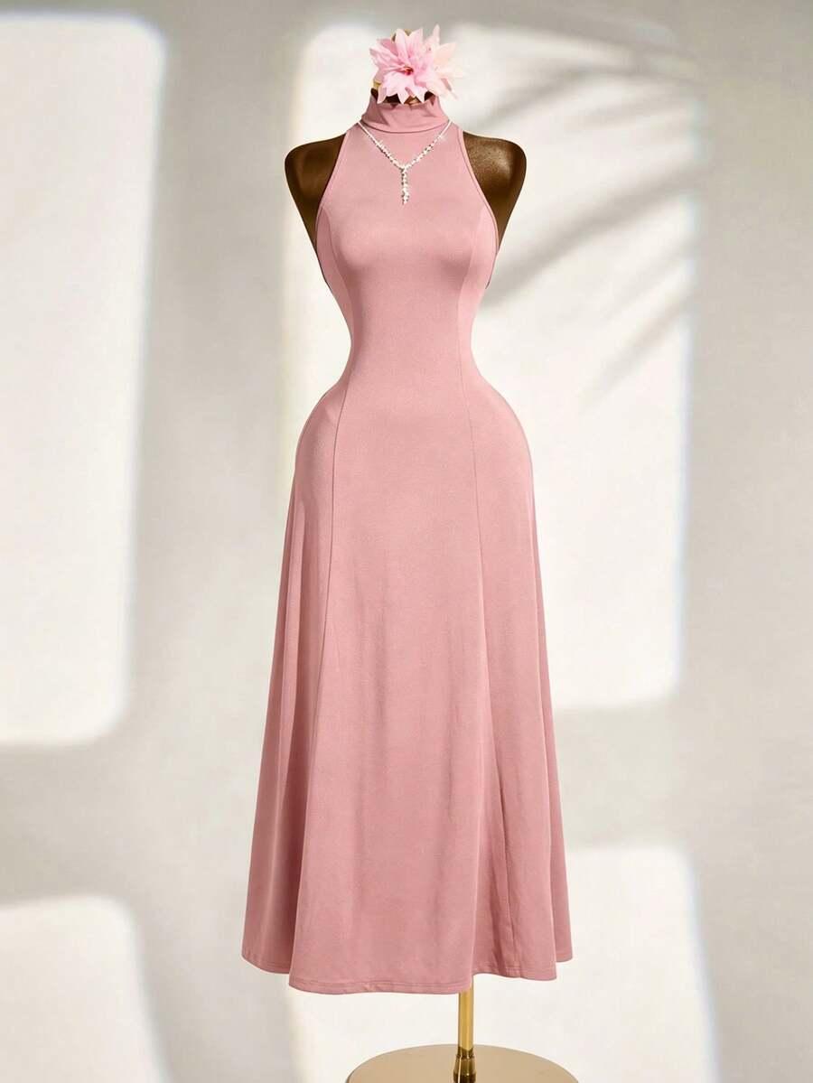 SHEIN RÓŻOWA MAXI SUKIENKA BEZ RĘKAWÓW ODKRYTE PLECY PK01__XL