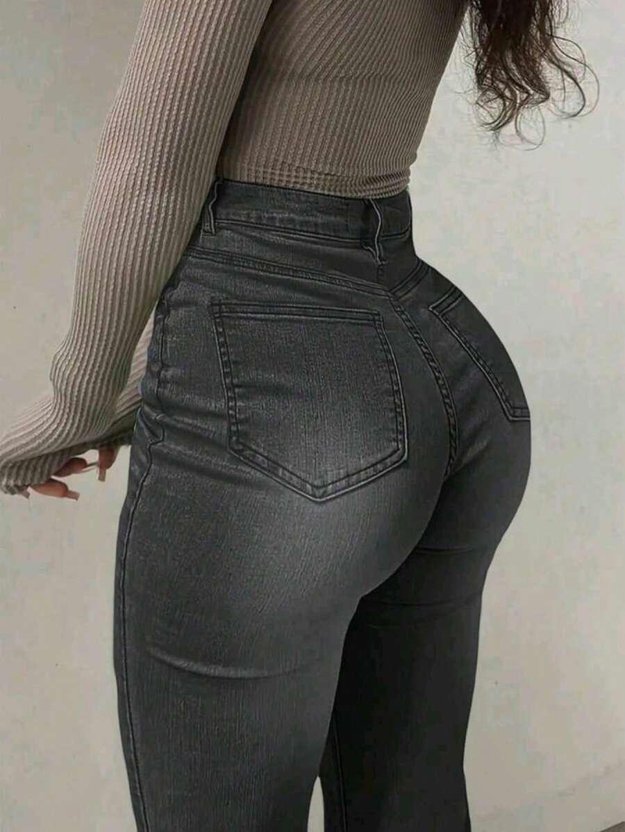 SHEIN CZARNE SPODNIE JEANS WYSOKI STAN S09__M