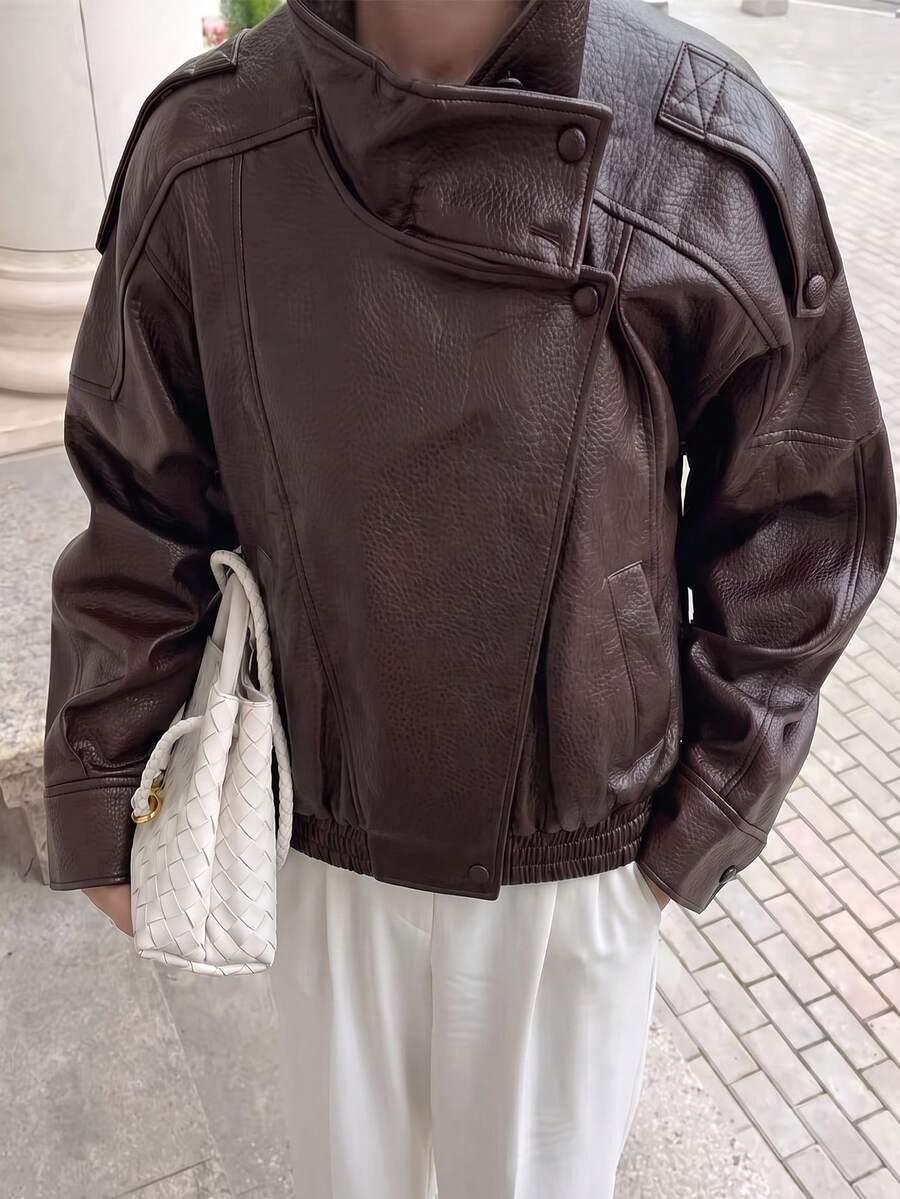 SHEIN BRĄZOWA KURTKA IMITACJA SKÓRY W01__S