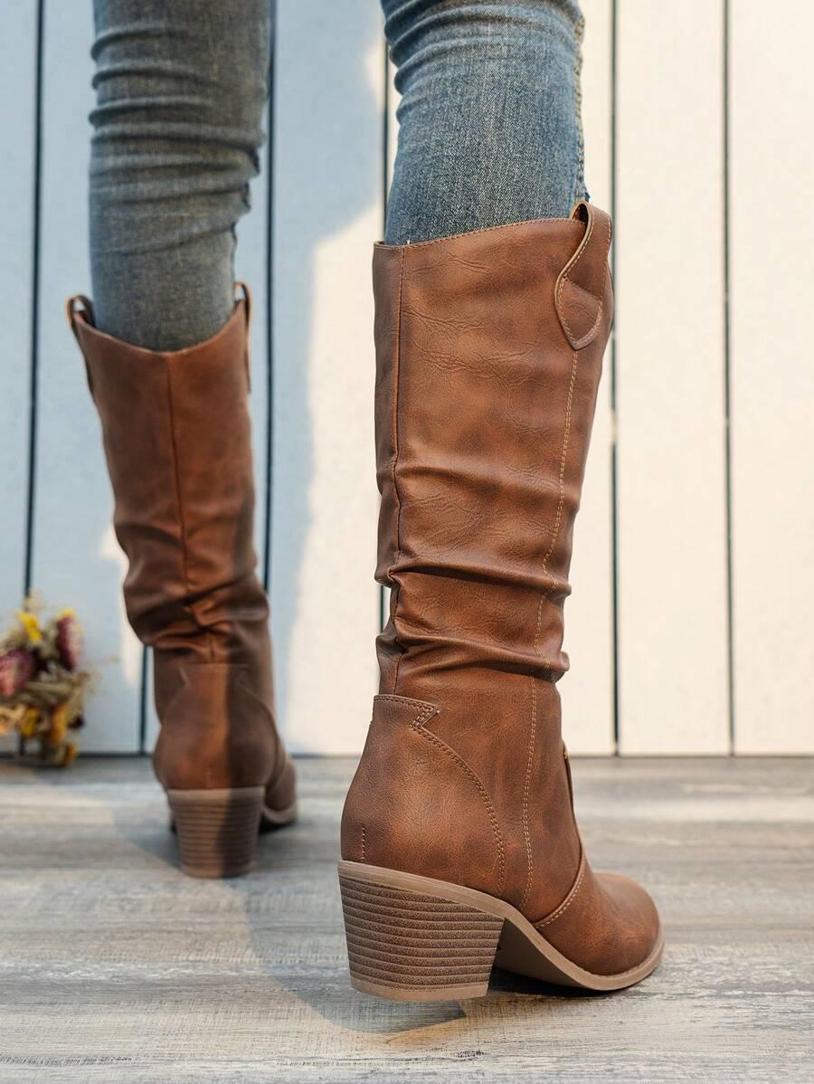 SHEIN BRĄZOWE KOZAKI IMITACJA SKÓRY W01__37