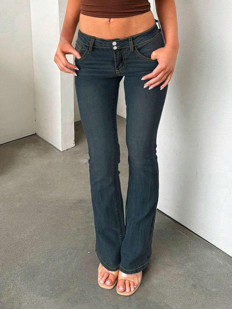 SHEIN NIEBIESKIE SPODNIE JEANS FLARE KIESZENIE S06__L