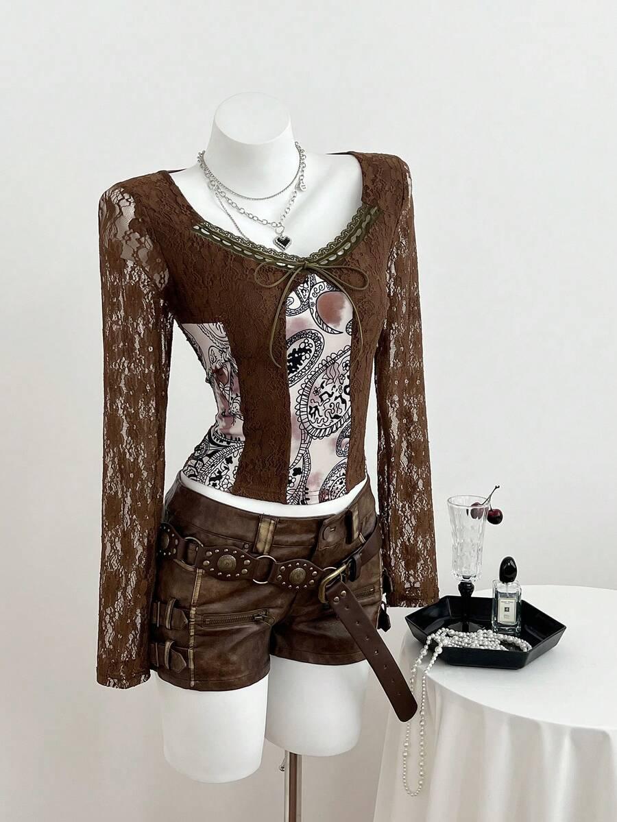 SHEIN BLUZKA Z DŁUGIM RĘKAWEM PRINT S06__M