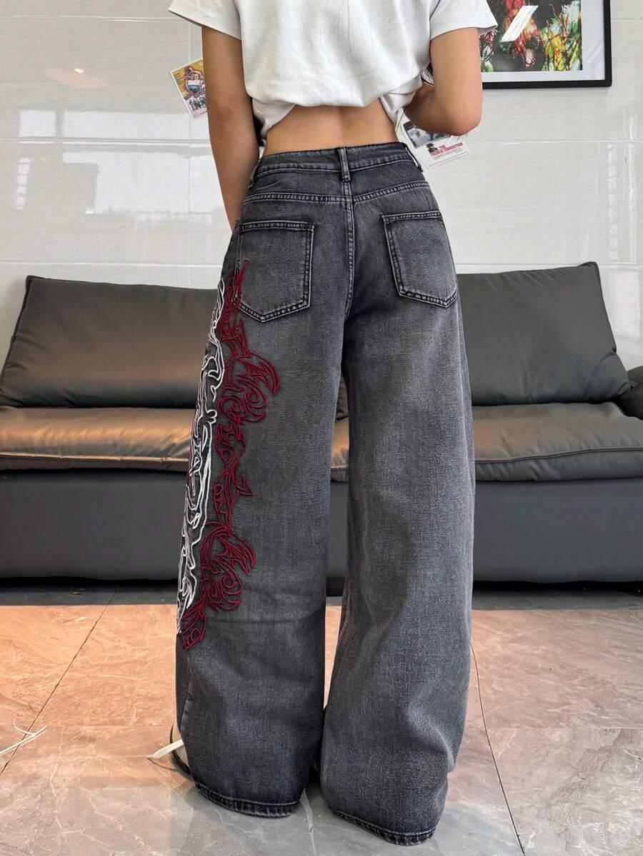 SHEIN SPODNIE JEANS NADRUK S06__XL