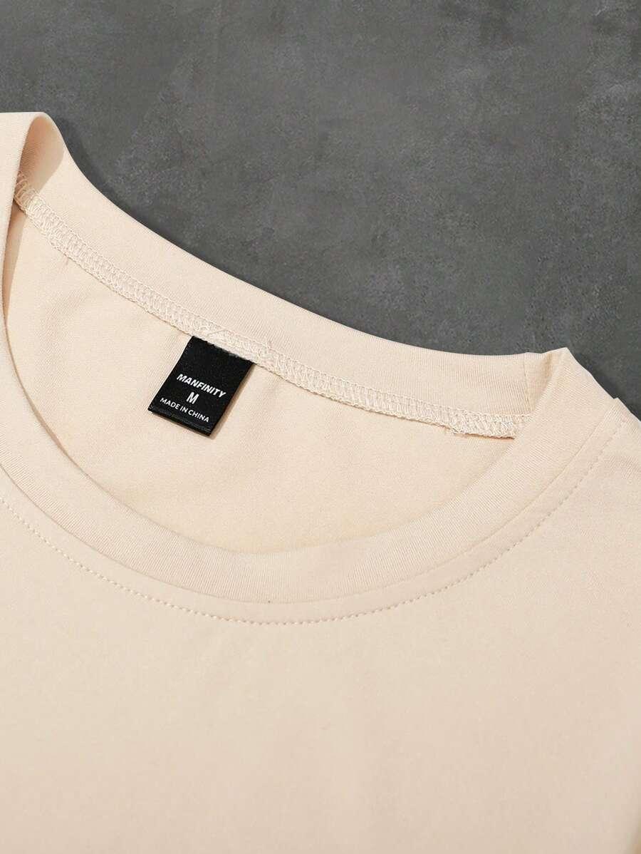 MANFINITY BEŻOWY T-SHIRT PRINT S09__S