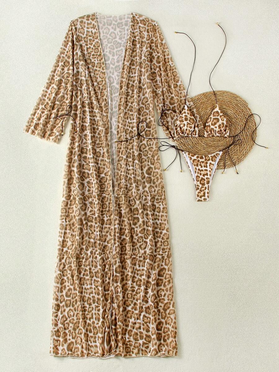 SHEIN DWUCZĘŚCIOWY STRÓJ KĄPIELOWY NARZUTKA ANIMAL PRINT S09__L
