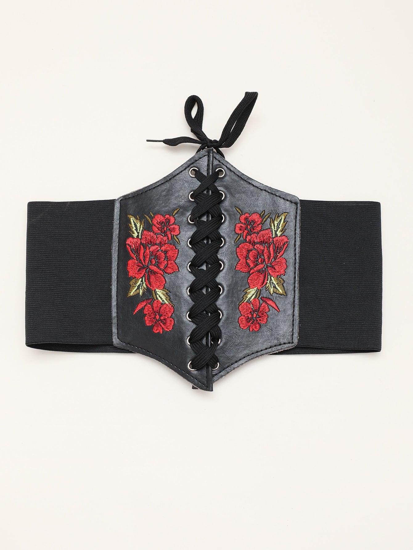SHEIN CZARNY PAS GORSET KWIATY S07__M
