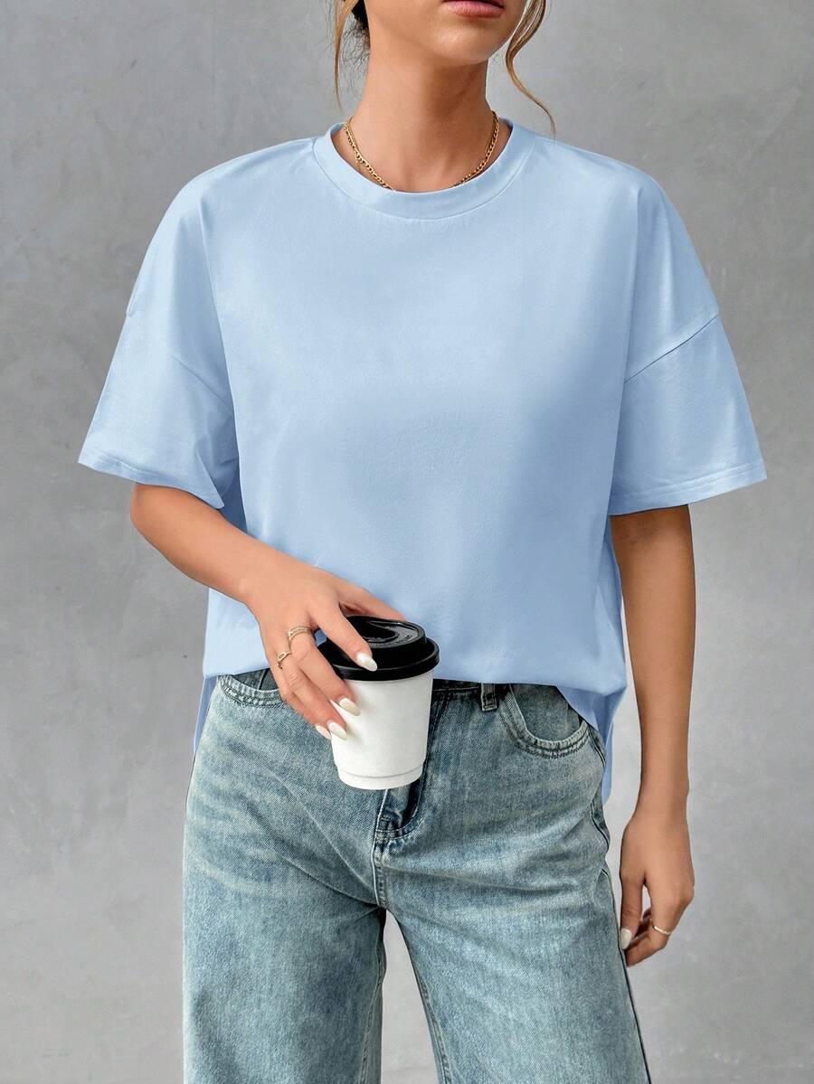 SHEIN NIEBIESKI T-SHIRT OKRĄGŁY DEKOLT PK01__L