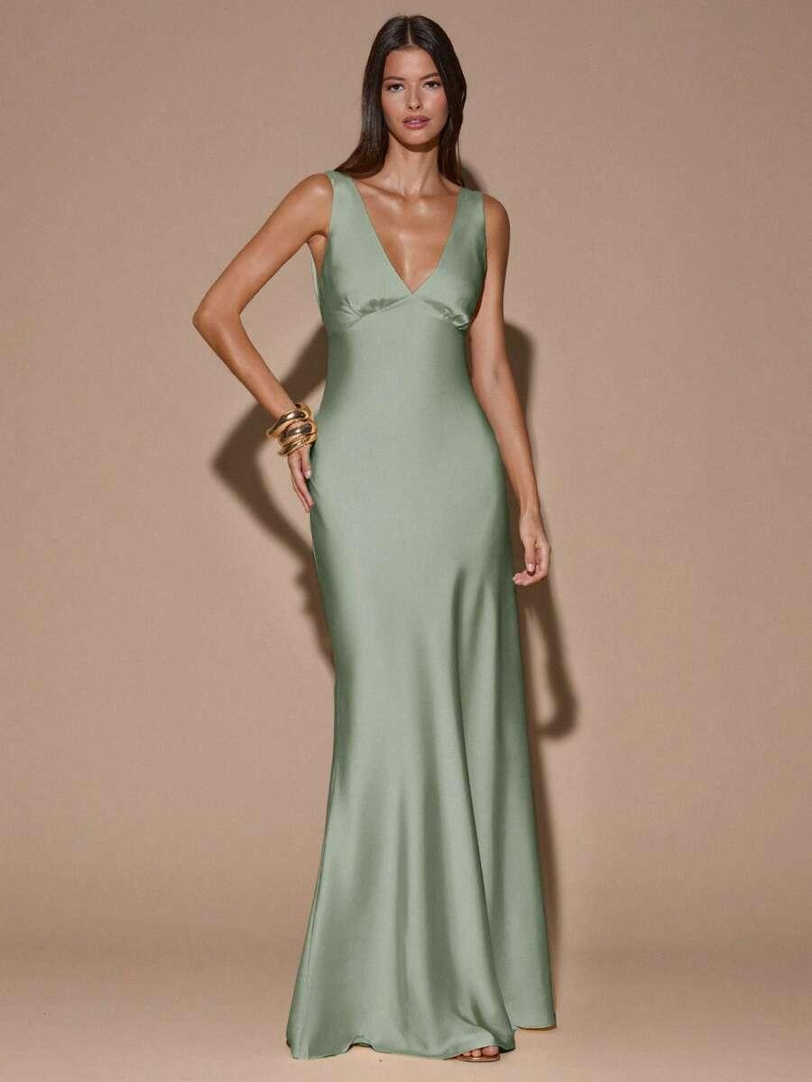 SHEIN SATYNOWA MAXI SUKIENKA ODKRYTE PLECY S06__L