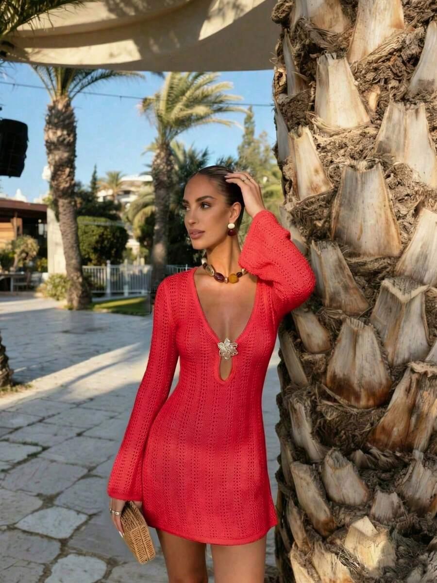 SHEIN CZERWONA DZIANINOWA SUKIENKA S09__M