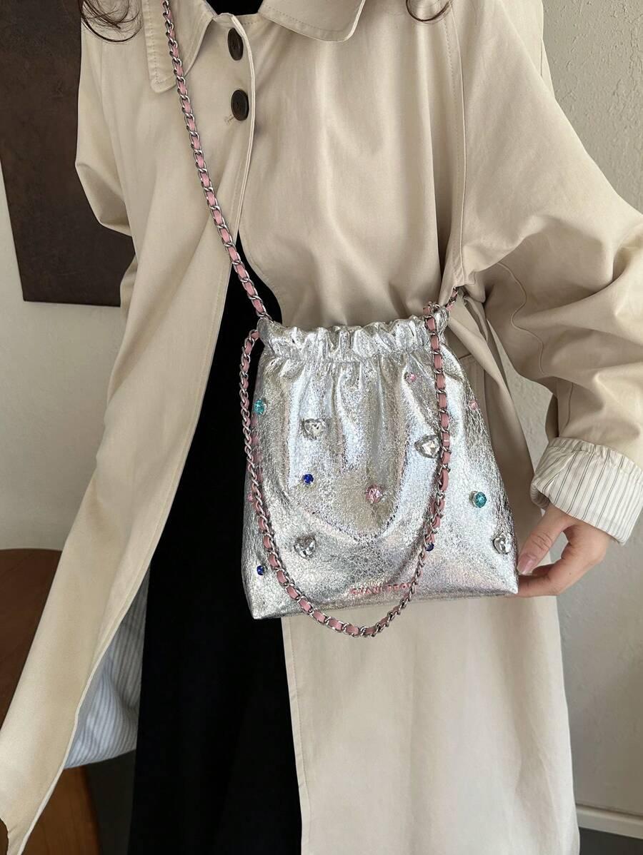 SHEIN SREBRNA TOREBKA POŁYSK S07__23X7X25