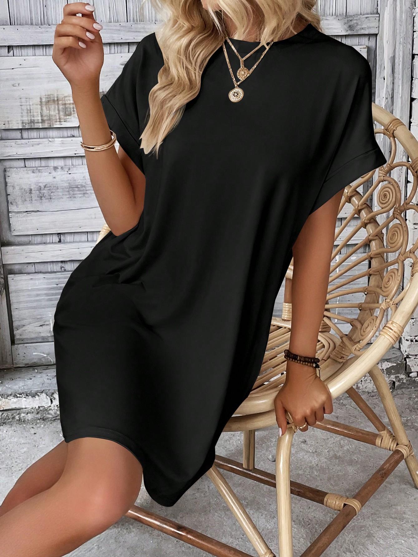 SHEIN CZARNA SUKIENKA Z KRÓTKIM RĘKAWEM S06__L