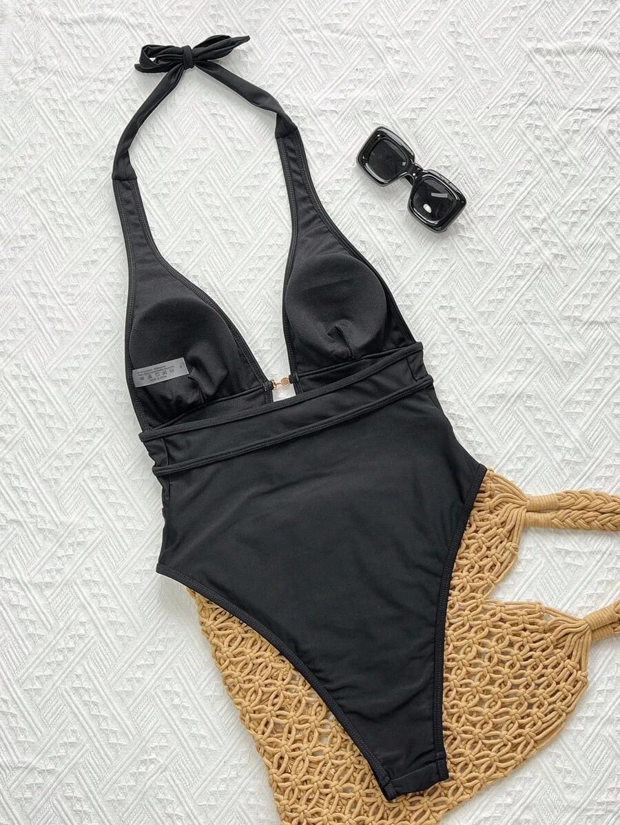 SHEIN CZARNY JEDNOCZĘŚCIOWY STÓJ KĄPIELOWY S09__S