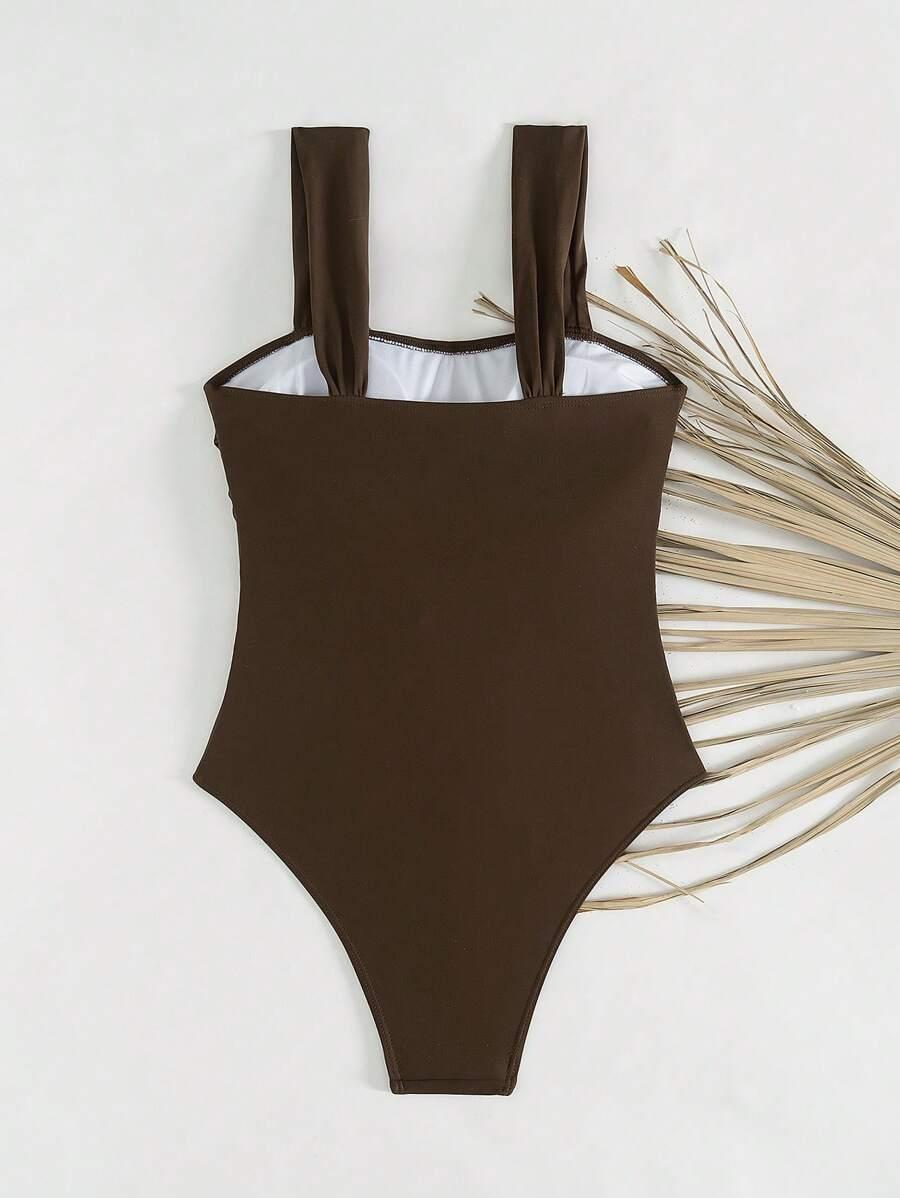 SWIM BASICS BRĄZOWY JEDNOCZĘŚCIOWY STRÓJ KĄPIELOWY S09__XL