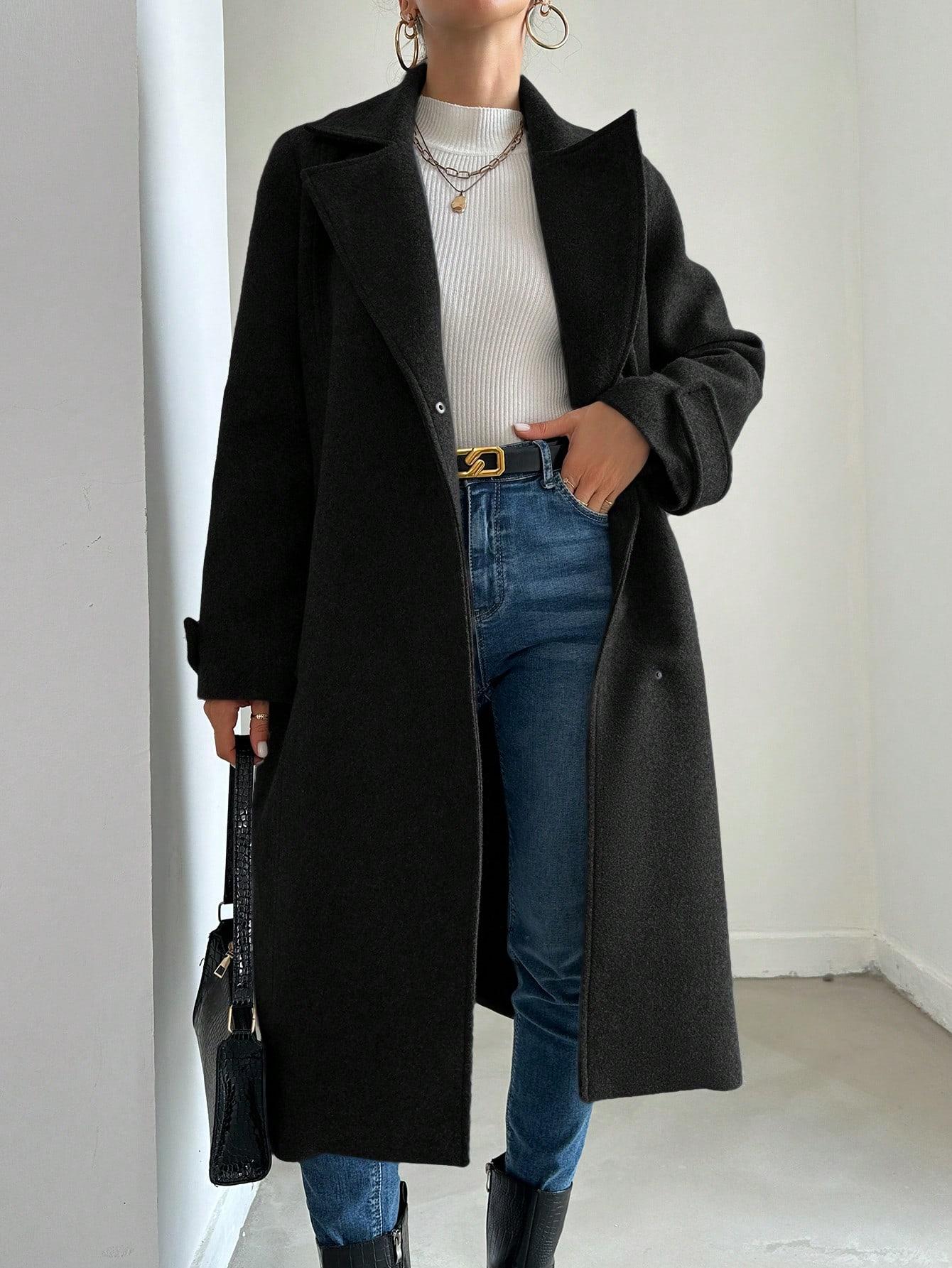SHEIN CZARNY KLASYCZNY PŁASZCZ W01__S