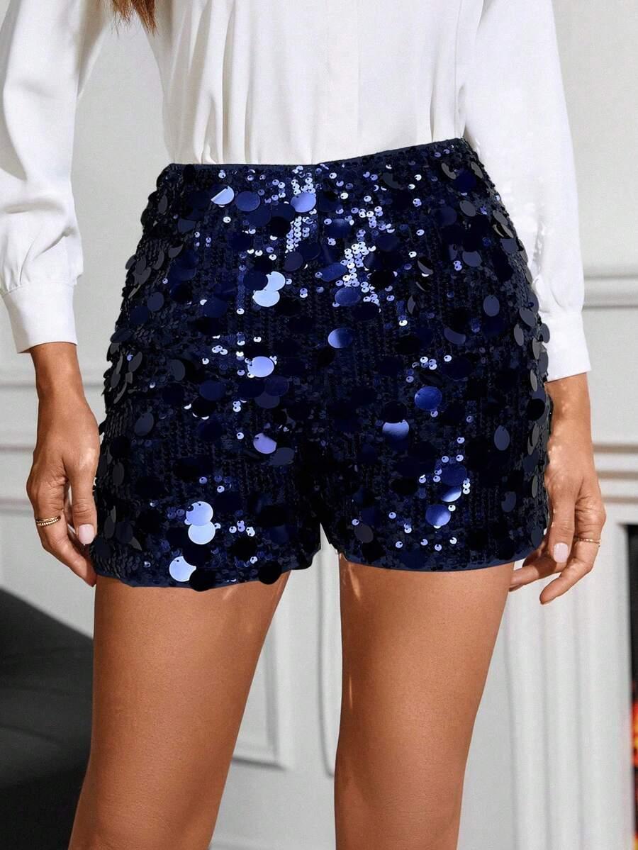 SHEIN GRANATOWE SPODENKI CEKINY S06__M