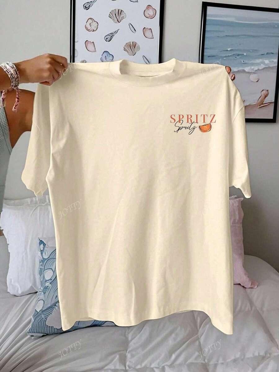 SHEIN BEŻOWY T-SHIRT PRINT PK01__50