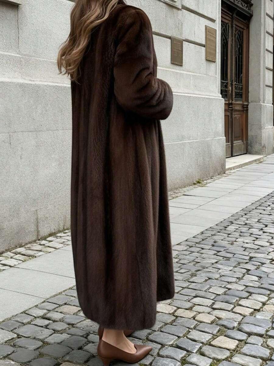 SHEIN BRĄZOWE SZTUCZNE FUTRO W01__L