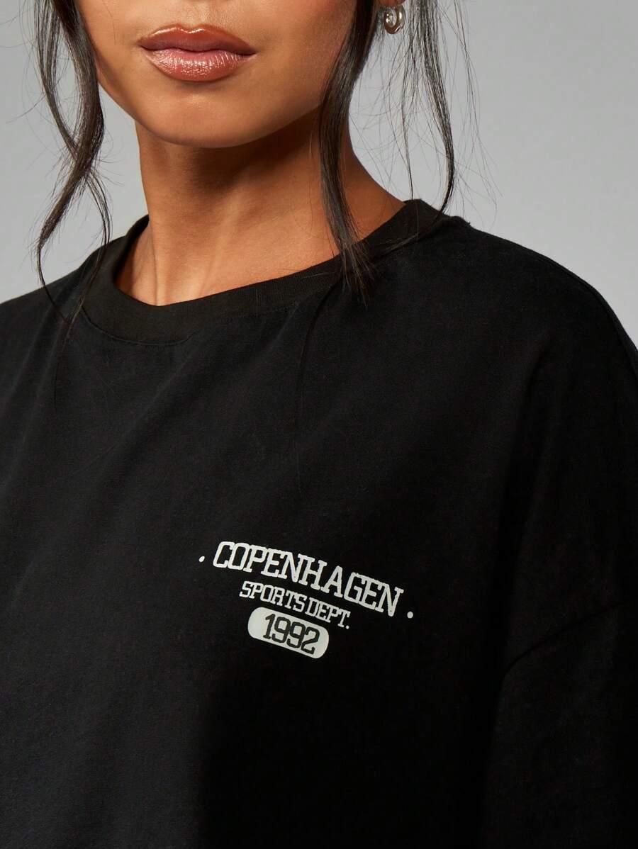 MISSGUIDED CZARNY T-SHIRT NADRUK S06__M