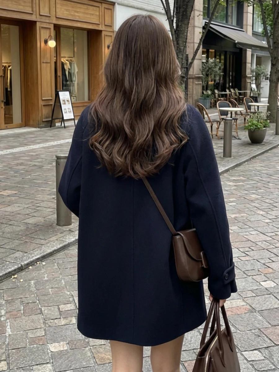 SHEIN GRANATOWY PŁASZCZ GUZIKI W01__XL