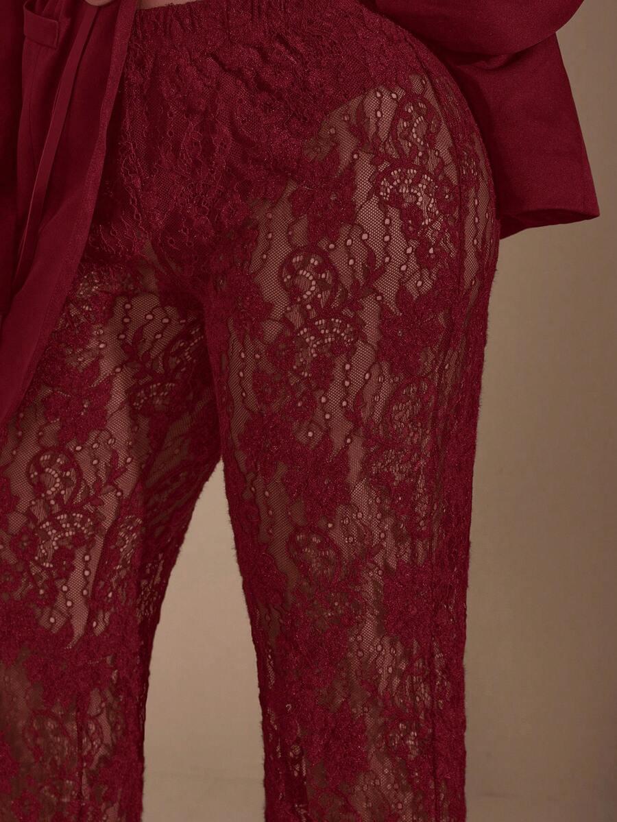 SHEIN CZERWONE KORONKOWE SPODNIE S06__48
