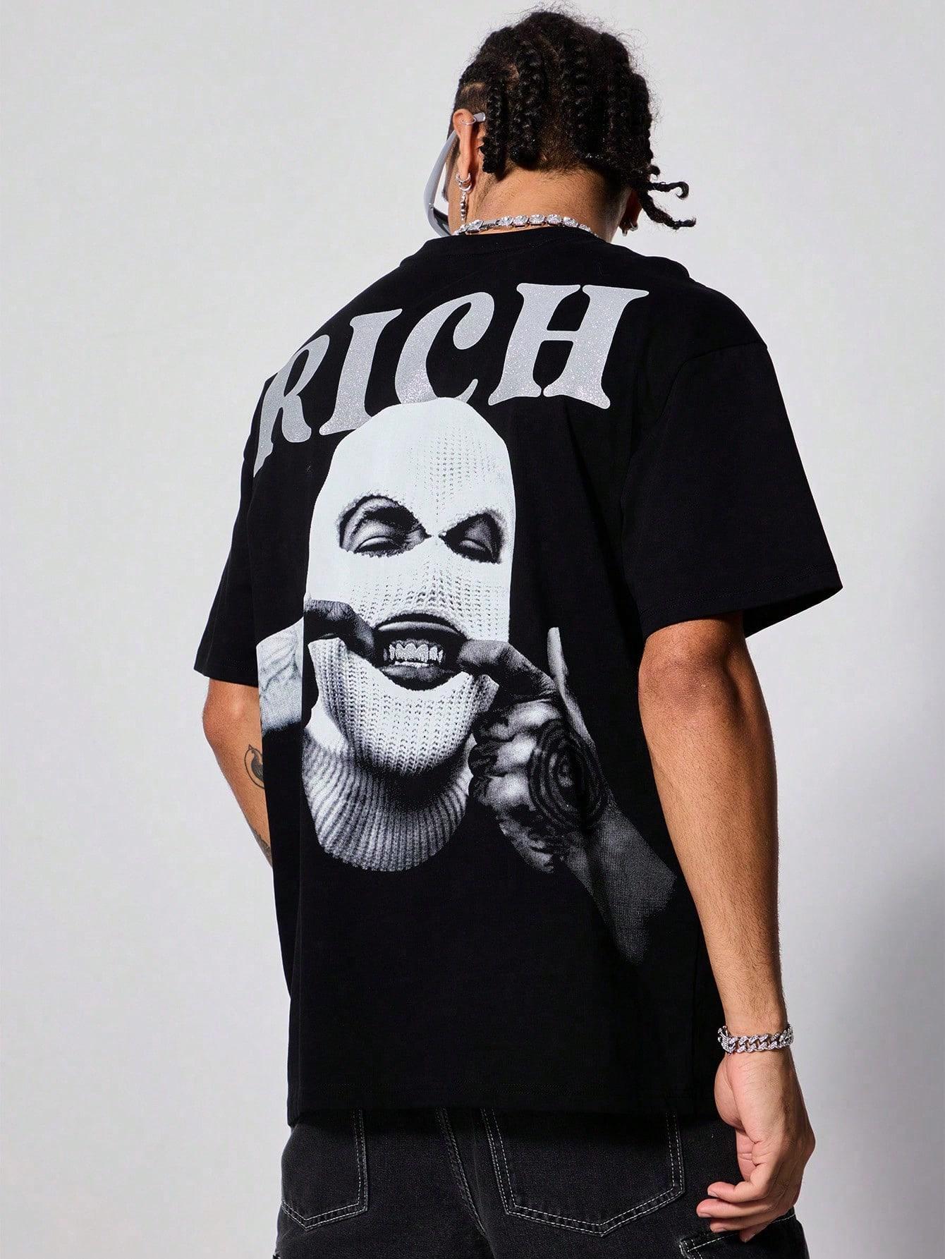 MANFINITY CZARNY T-SHIRT NADRUK S06__XL
