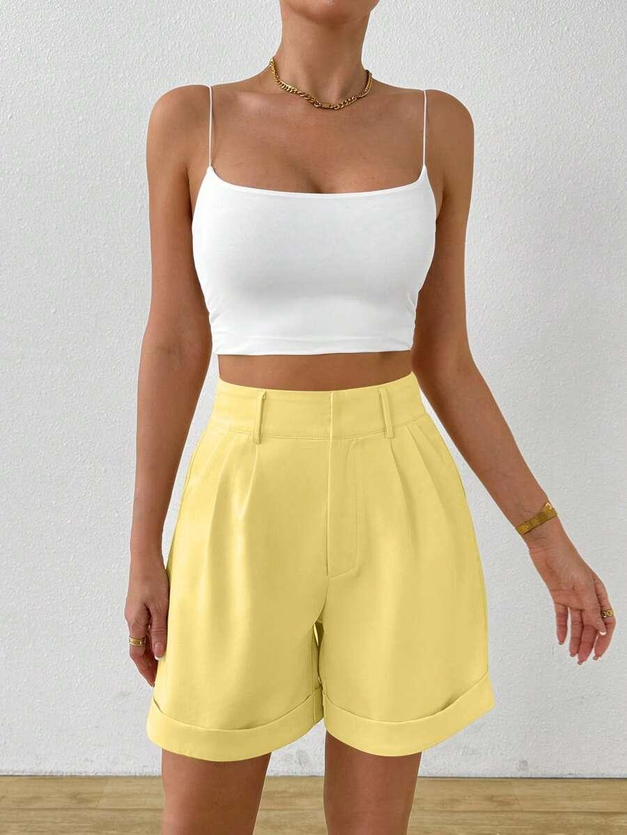 SHEIN ŻÓŁTE SPODENKI PROSTA NOGAWKA S06__L