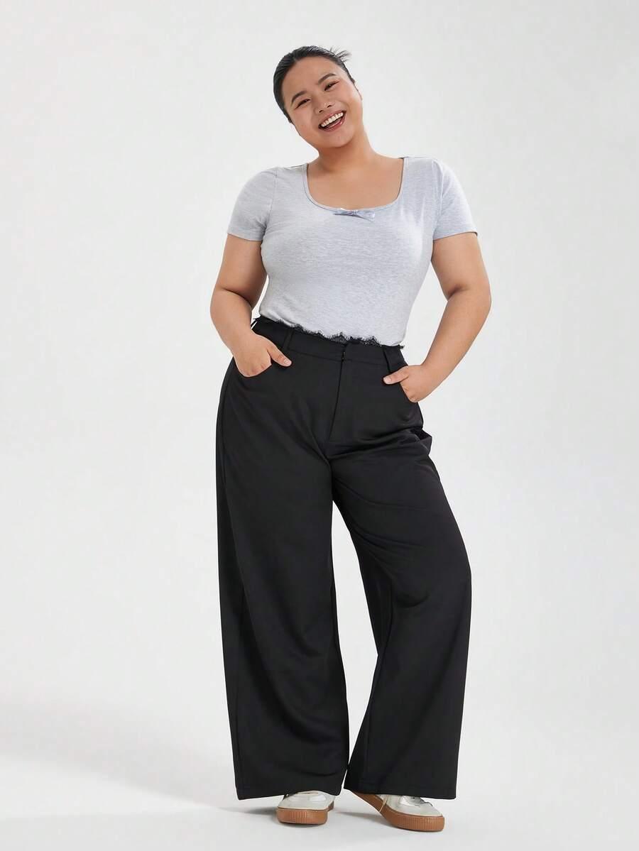 SHEIN CZARNE SPODNIE CASUAL KORONKA S06__46