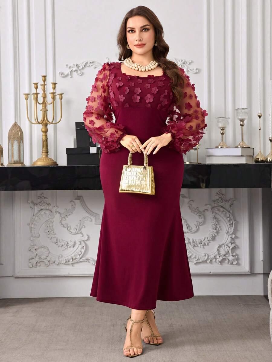 SEUSYU CZERWONA MAXI SUKIENKA KWIATY 3D S06__50