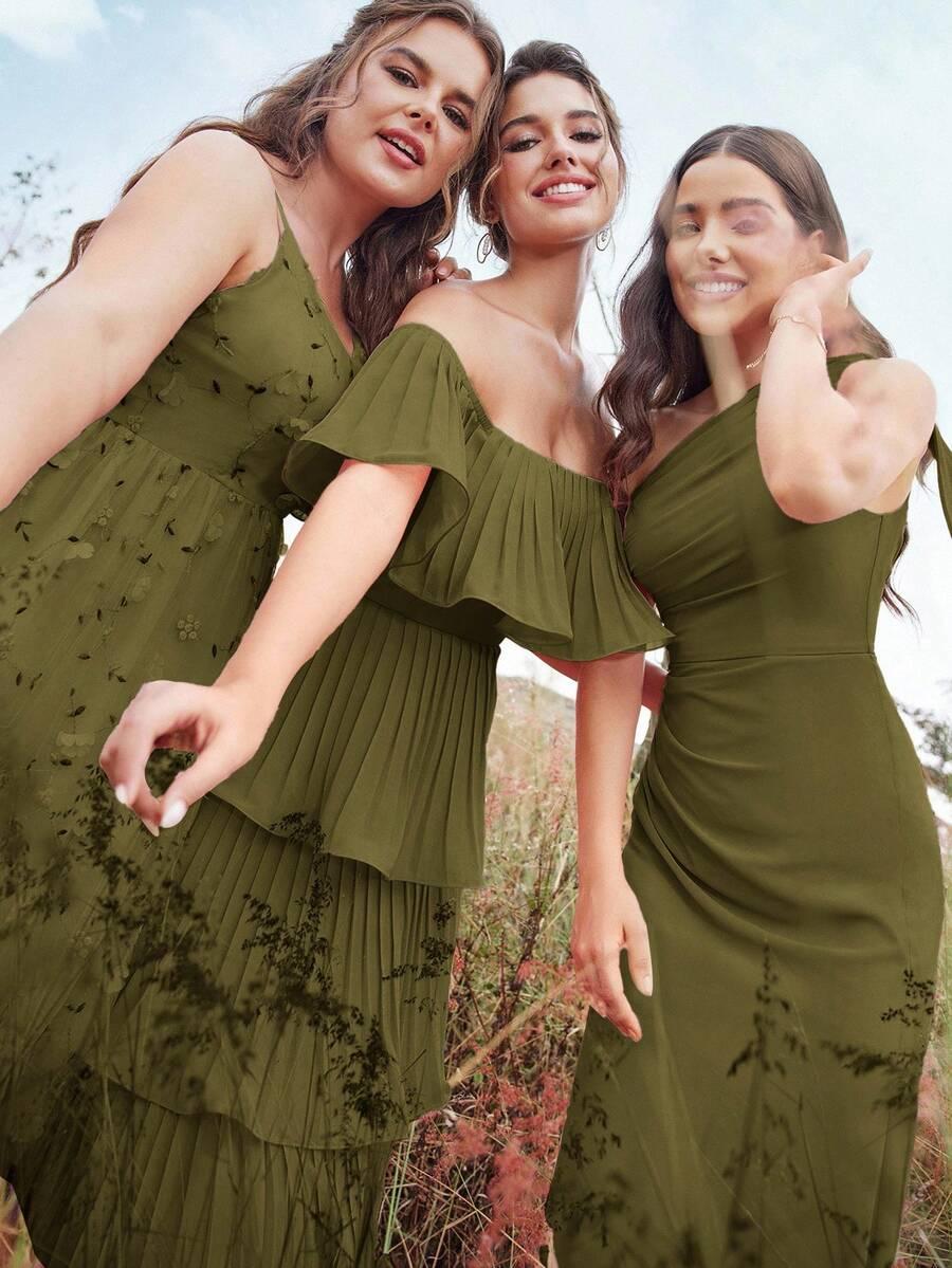 SHEIN ZIELONA MAXI SUKIENKA NA JEDNO RAMIĘ S06__M