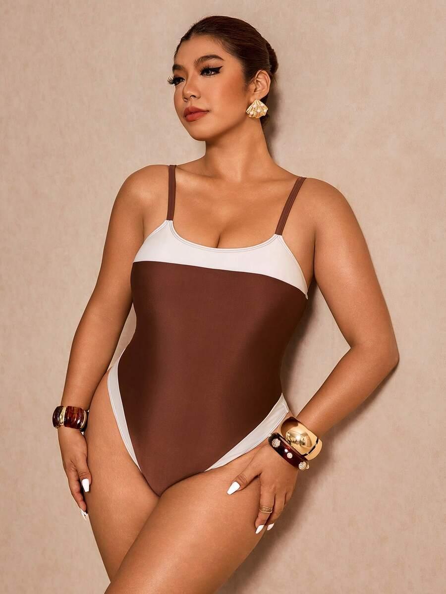 SHEIN BRĄZOWY JEDNOCZĘŚCIOWY STRÓJ KĄPIELOWY S09__XXL