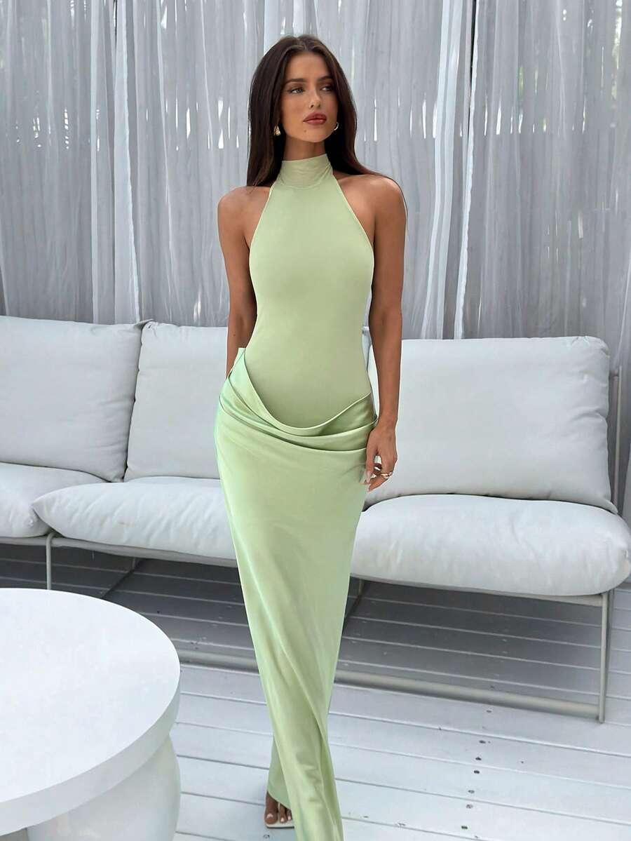 ALORUH ZIELONA MAXI SUKIENKA ODKRYTE PLECY S06__XS
