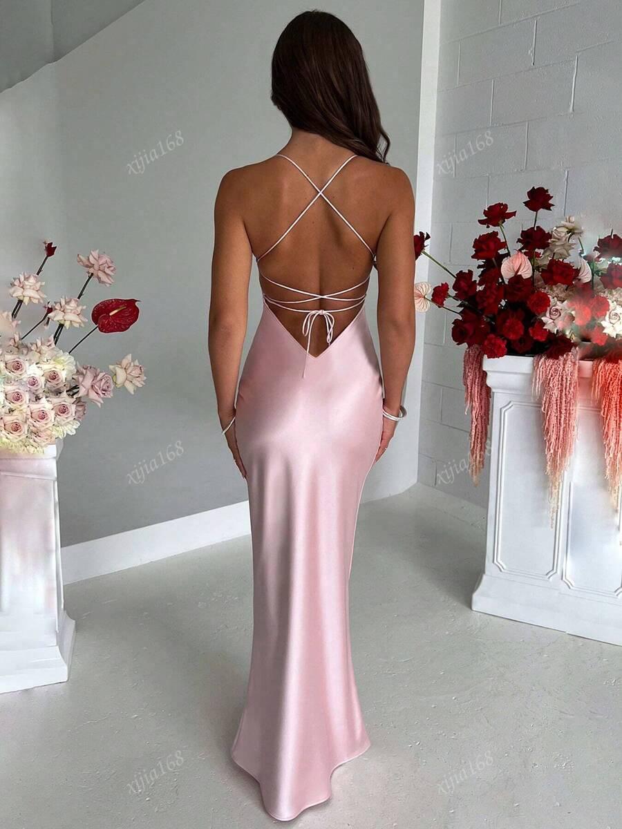 SHEIN SATYNOWA RÓŻOWA MAXI SUKIENKA S06__XS