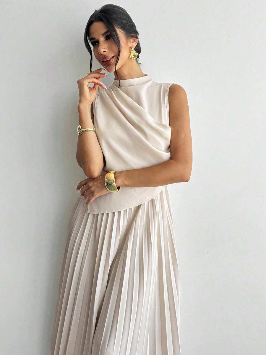 SHEIN BEŻOWA MIDI SUKIENKA S06__S