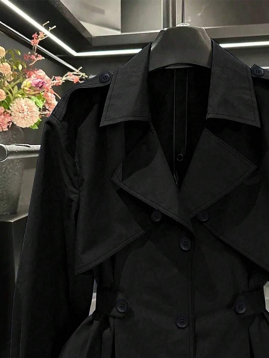 SHEIN CZARNY PŁASZCZ TRENCZ W01__M