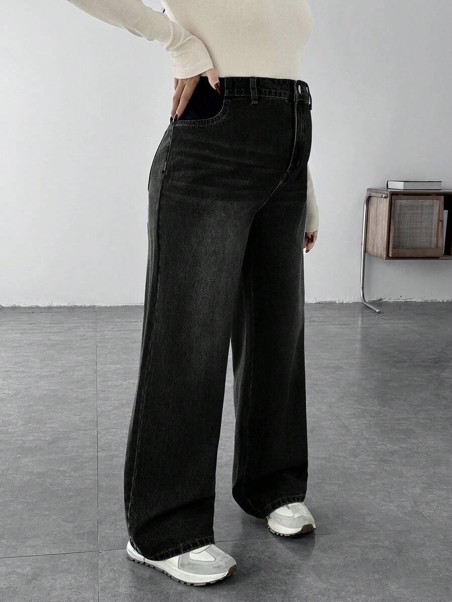 SHEIN CZARNE CIĄŻOWE JEANSY S06__S