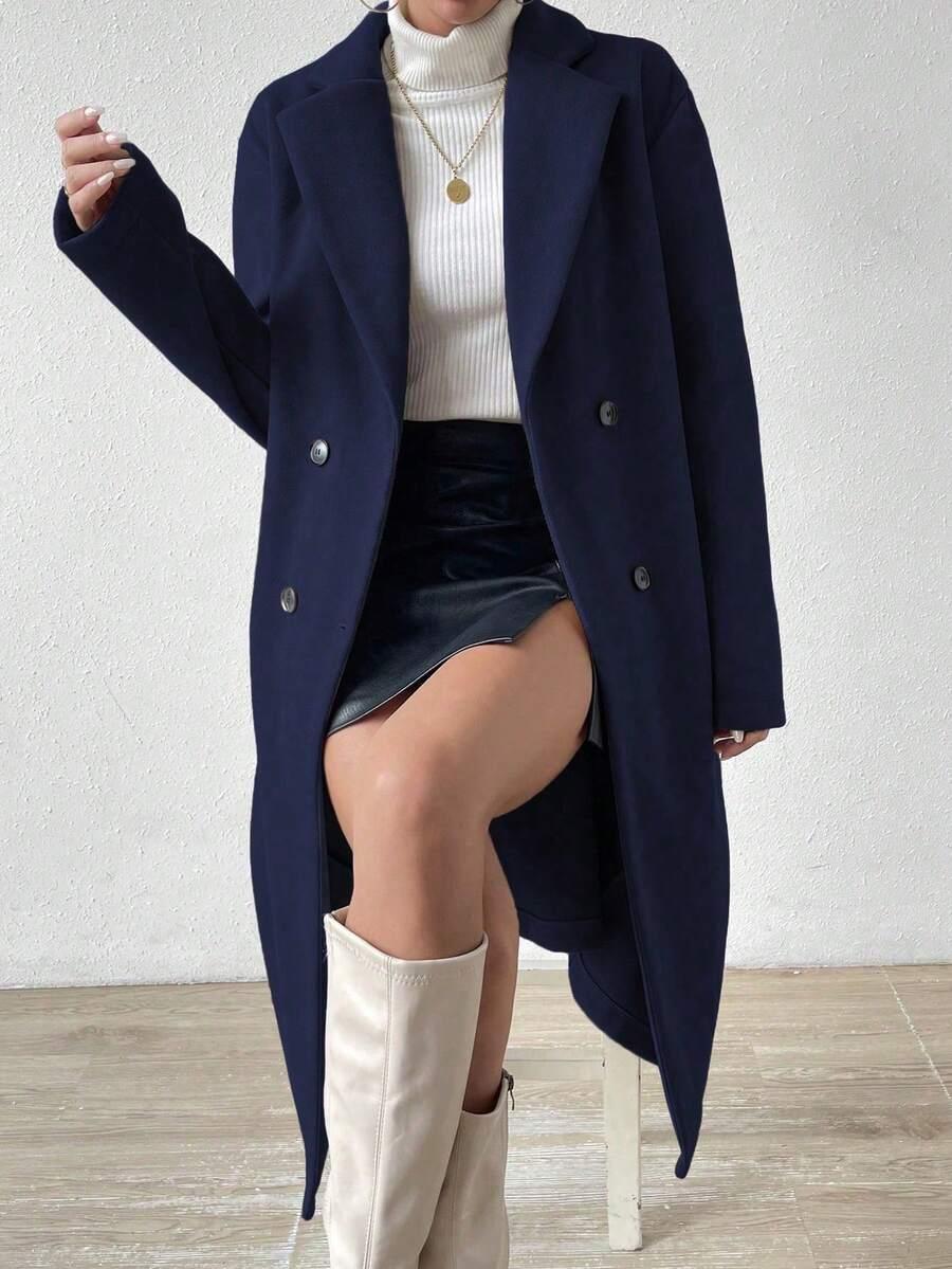 SHEIN GRANATOWY KLASYCZNY PŁASZCZ W01__L