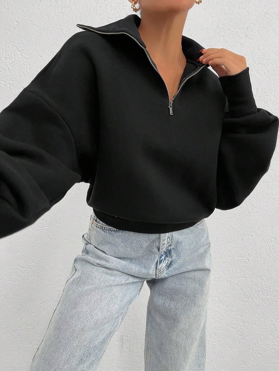 SHEIN CZARNA BLUZA STÓJKA ZAMEK S06__M