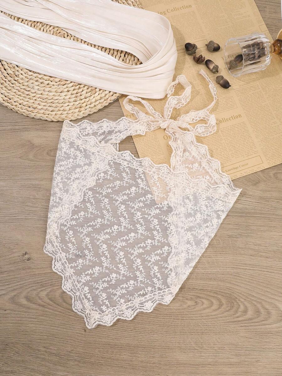 SHEIN BEŻOWA CHUSTA NA GŁOWĘ KORONKA S07__33X70