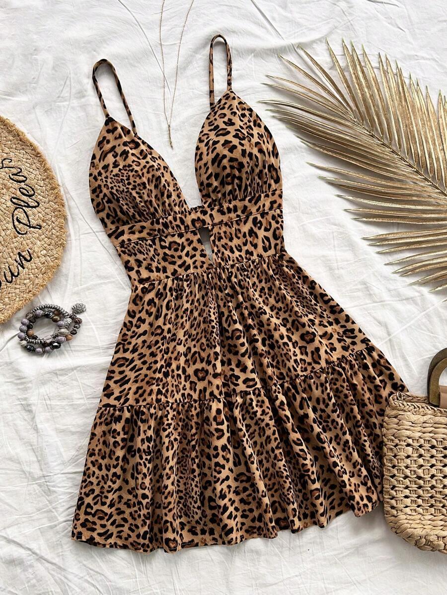 SHEIN ROZKLOSZOWANA MINI SUKIENKA ANIMAL PRINT S06__M