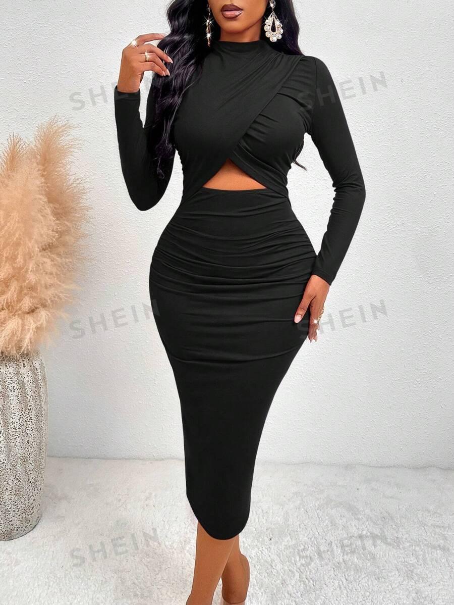 SHEIN CZARNA MIDI SUKIENKA S06__S