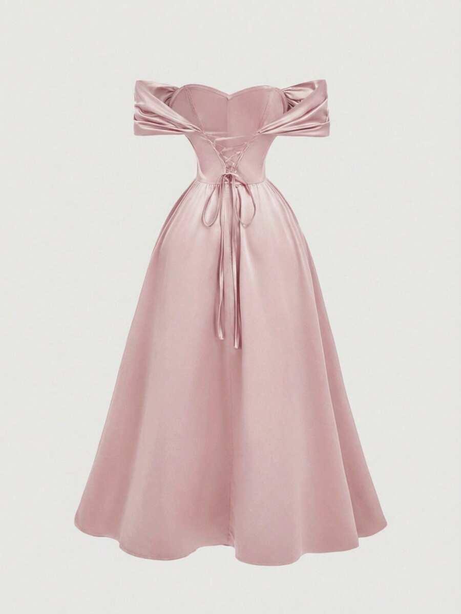 SHEIN RÓŻOWA SATYNOWA MAXI SUKIENKA S06__48
