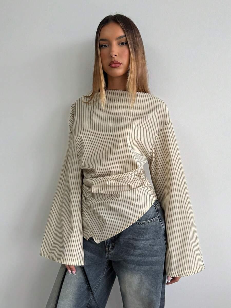 SHEIN BLUZKA Z DŁUGIM RĘKAWEM WZÓR PASKI S06__M